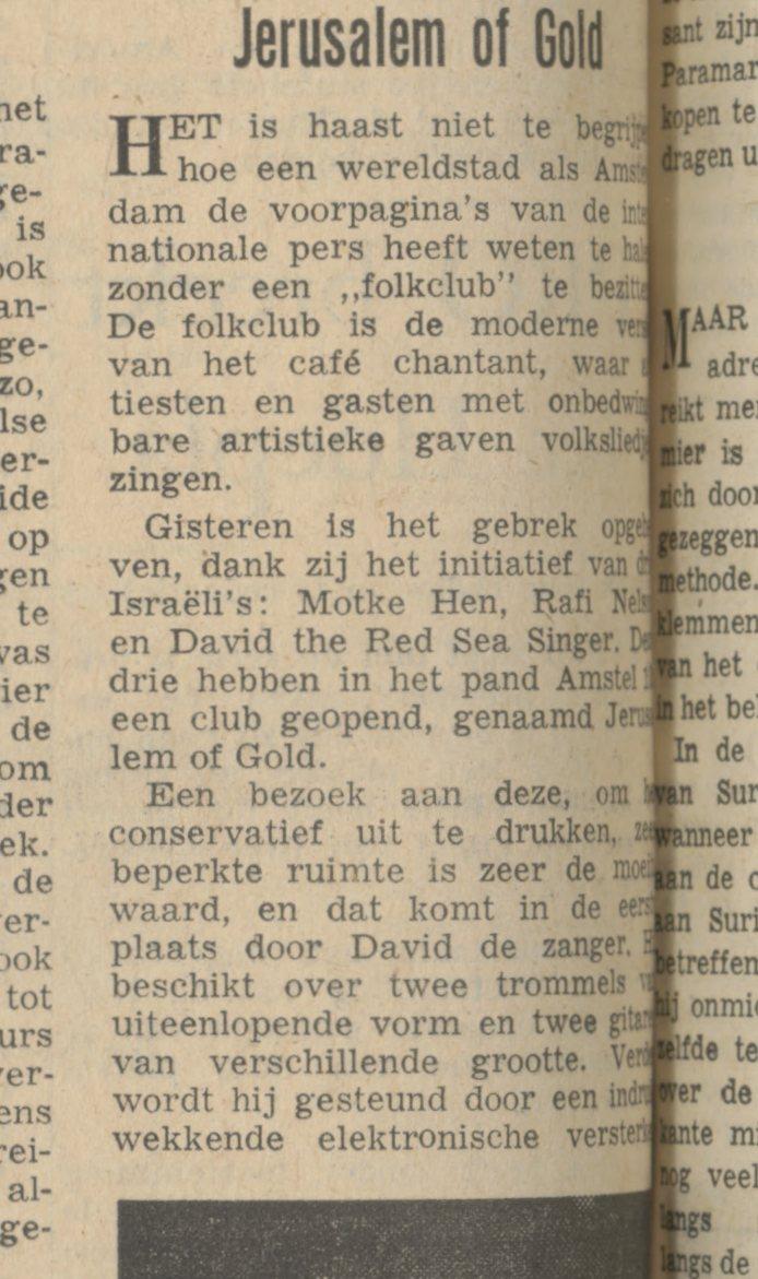 Four Israelis open the folk club Jerusalem of Gold in Amsterdam