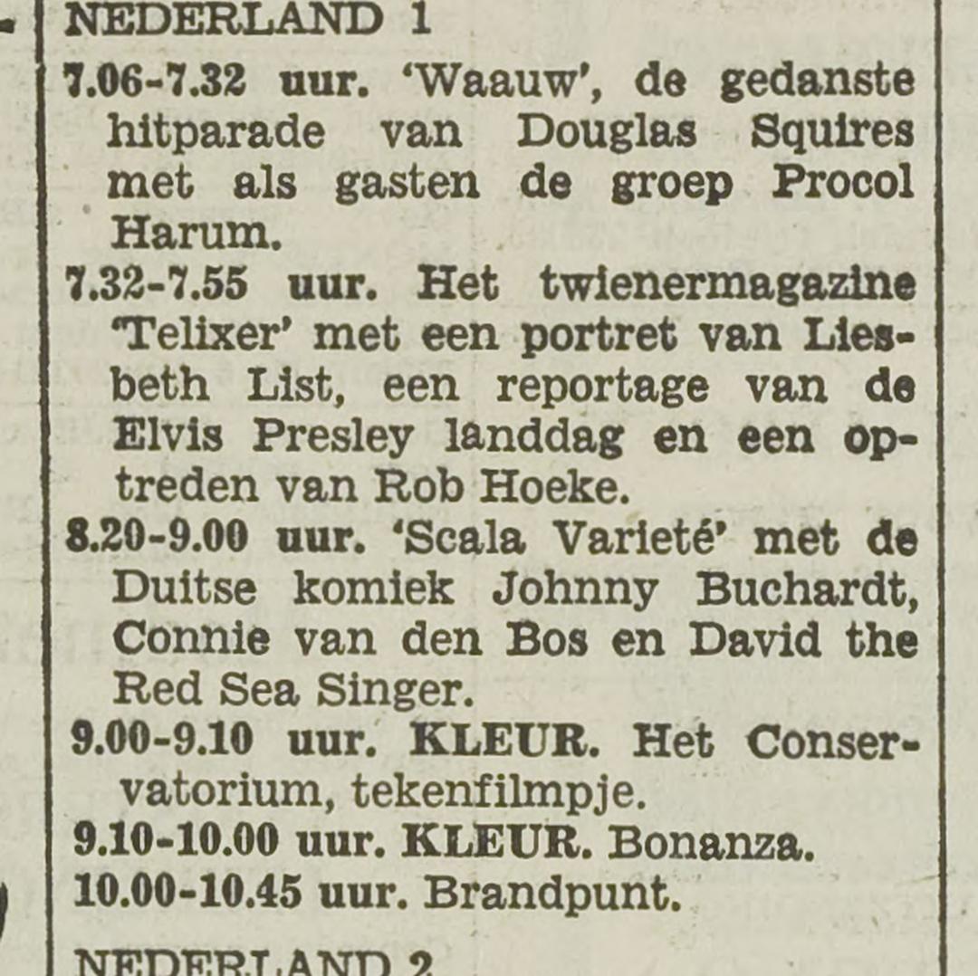 Dutch television, Nederland 1, 3 February 1968: 'Scala Variété' with Johnny Buchardt, Conny van den Bos and David the Red Sea Singer.