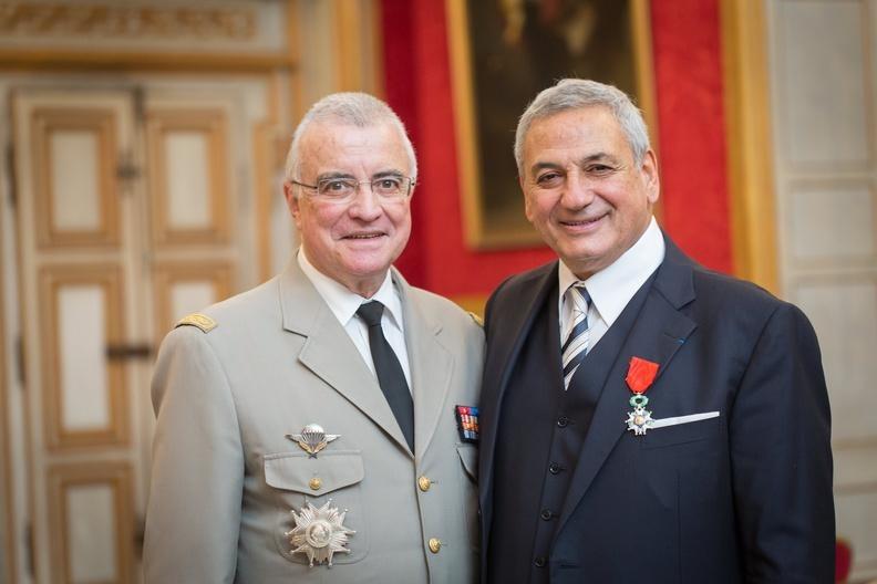 The Légion d'Honneur ceremony at the Hôtel des Invalides: Marcel Cohen, the insignia on his chest, beside général d'armée Bernard Thorette